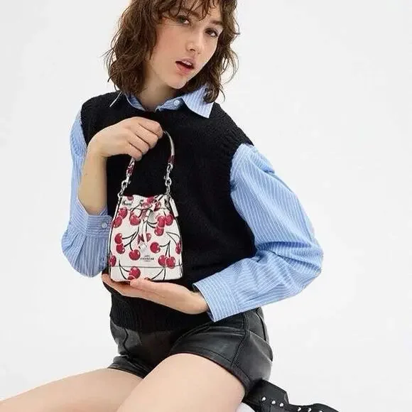 NWT Limited Coach Mini Bucket Bag With Cherry Print CY739